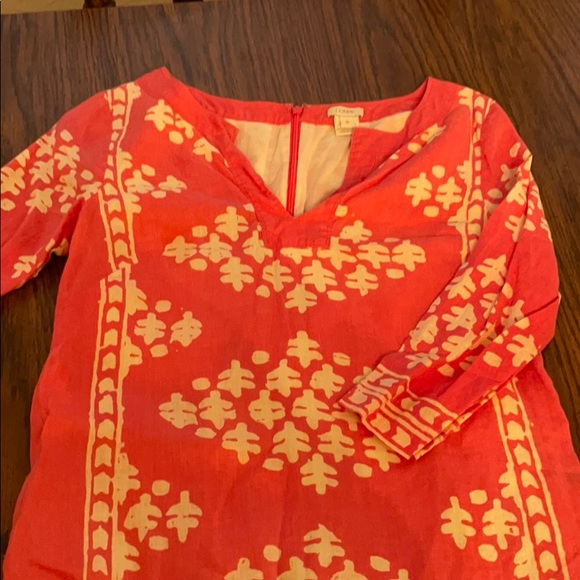 J. Crew 100% Linen Dress Coral and Cream Size 0 - Picture 6 of 7